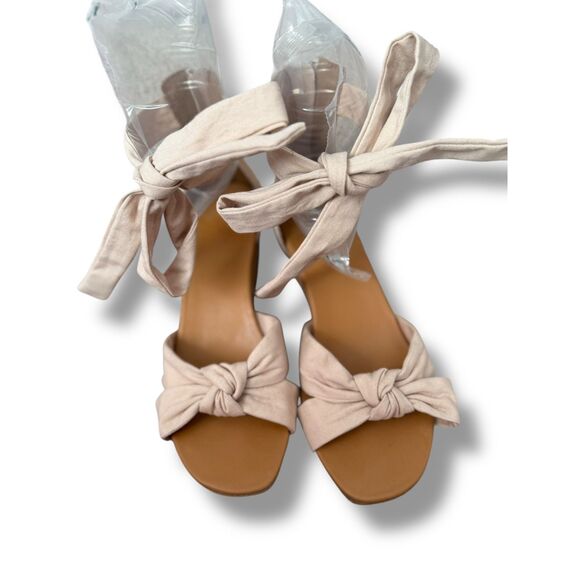 UGG Beige Linen and Suede Ankle Tie Wedge Sandals Women’s Size 10 EUC - Picture 6 of 11